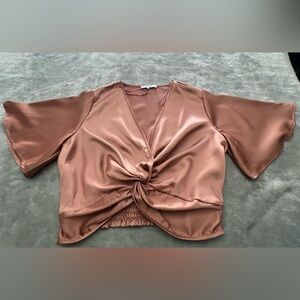 Ro & De Satin Twist Front Blouse in Copper